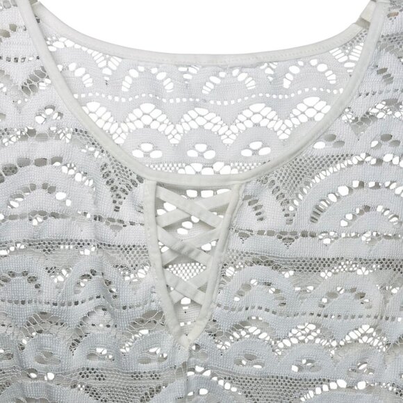 2/$30 Crochet Beach Swim Coverup White 3/4 Sleeve Relaxed Lace Romantic - Picture 4 of 4